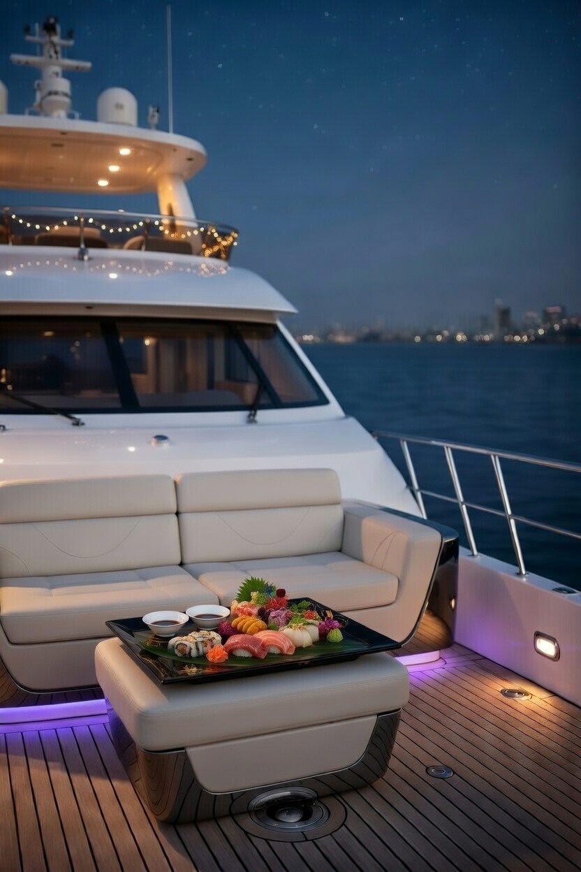 Private sushi chef preparing fresh rolls on a yacht — Emerald Eyes Miami